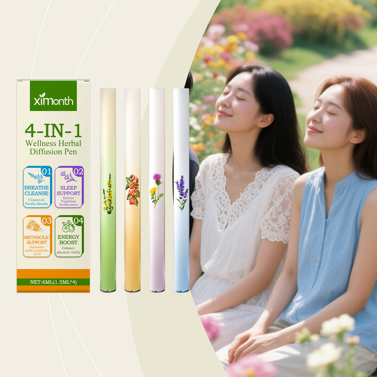 Natural Herbal Wellness - 4 in 1 ハーブエナジーコンボスティック 自然な健康サポート 集中力