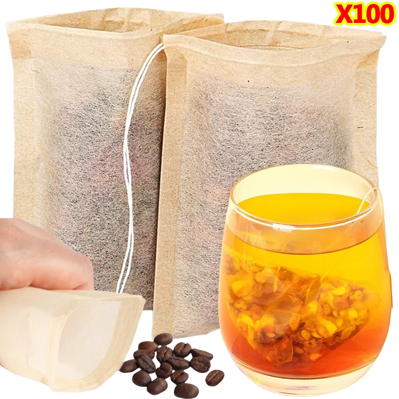 Herbal Wellness Supplement - 100 個ティーバッグ巾着フィルター付き空のティーバッグコーヒー豆葉茶粉末漢方薬生分解性紙袋
