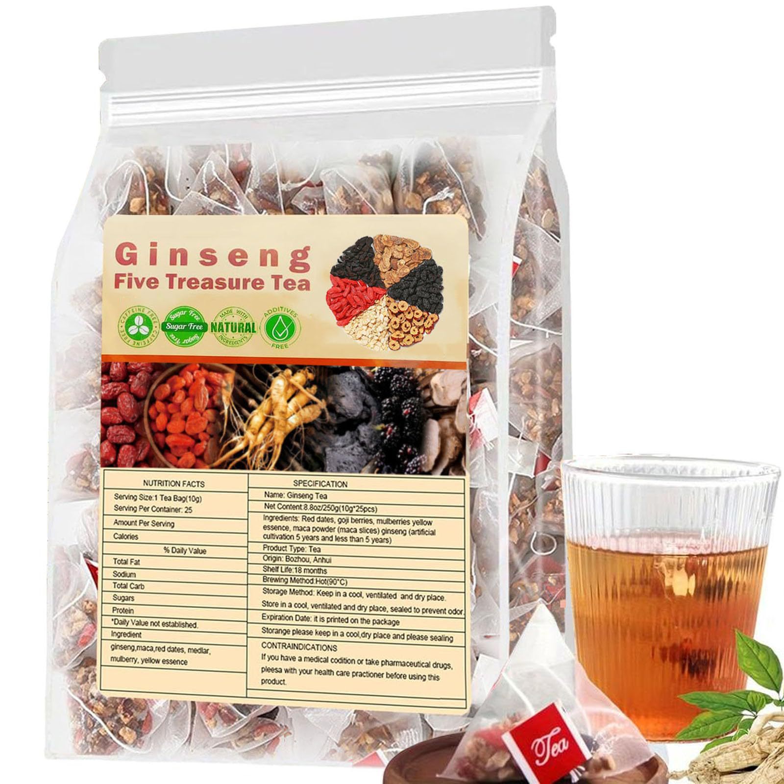 Herbal Wellness Supplement - 高麗人参五宝茶腎臓茶、天然漢方茶、男性と女性のための腎臓浄化デトックス茶、6つの成分